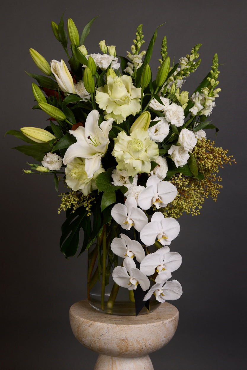 Rockley bouquet with elegant white and green seasonal blooms – Victoria Whitelaw Melbourne