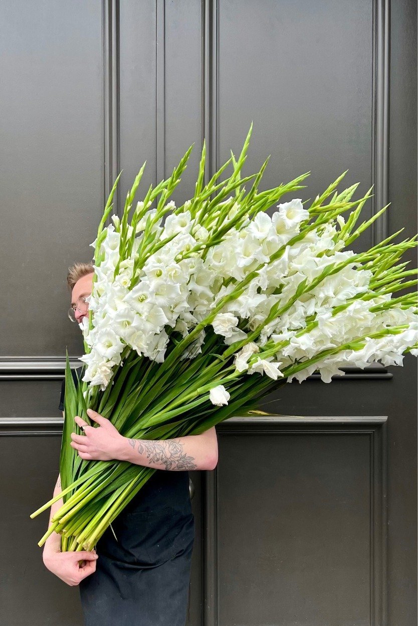August Birth Flower Bouquet showcasing vibrant gladioli flowers with seasonal greens