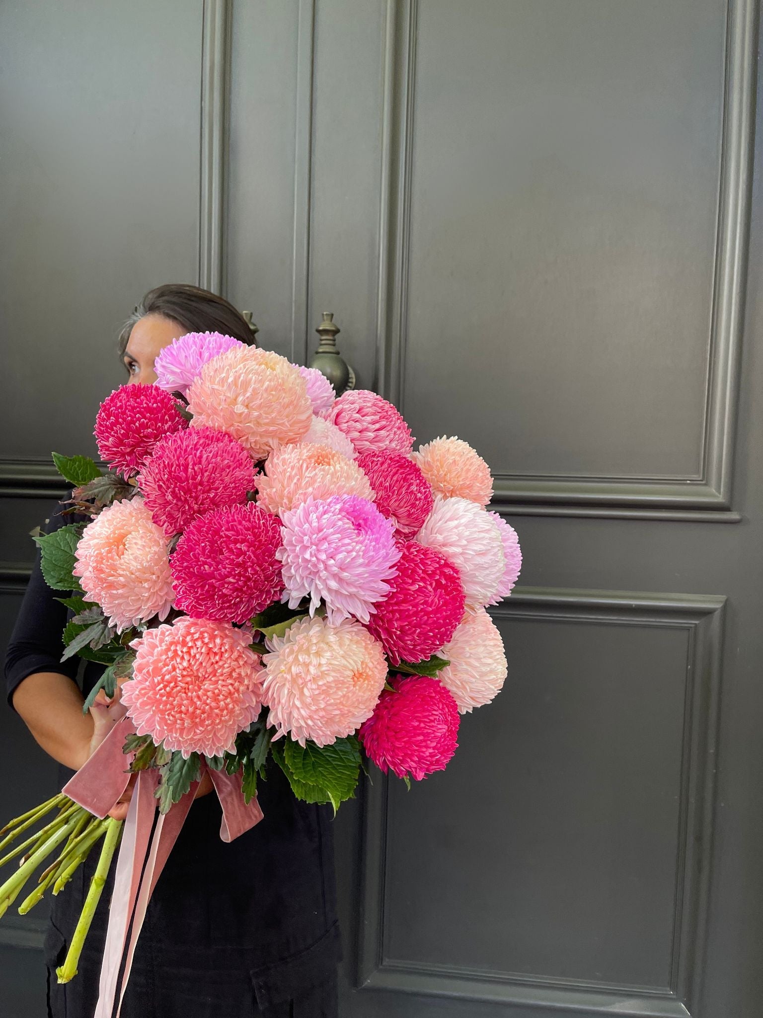 Luxury spring flower arrangement featuring peonies, tulips, and roses by Victoria Whitelaw in Melbourne