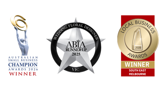 Three award logos on a white background: Australian Small Business Champion Awards 2026 Winner, ABIA Runner-Up 2025, and Local Business Awards Winner South East Melbourne.
